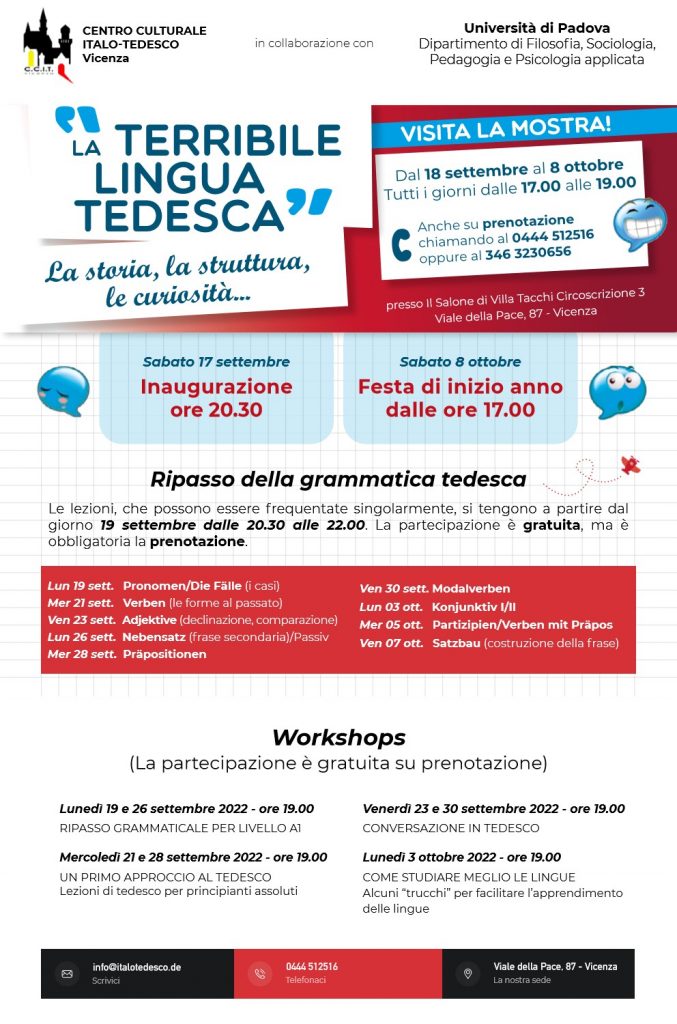Centro culturale Italo-Tedesco di Vicenza: nuovo anno 2022/2023, mostra e ripasso grammaticale